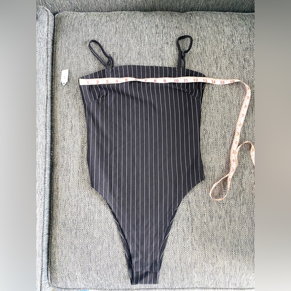 Black bodysuit with white pinstripes NWT size Medium - Picture 10 of 14